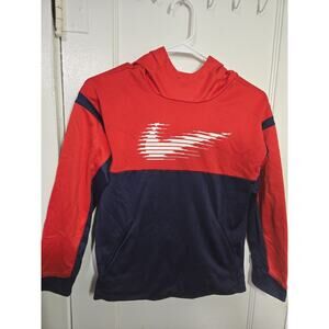 Nike Dri-Fit Youth Medium Hoodie Red Navy Athletic Pullover